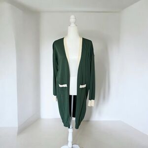 Beautiful Green and Cream Women's Sweater Cardigan